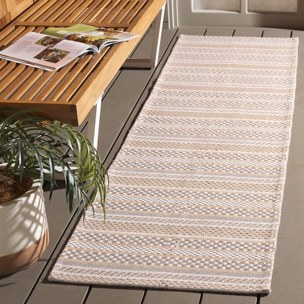 Augustine 2 ft. x 7 ft. Taupe/Beige Striped Geometric Runner Rug