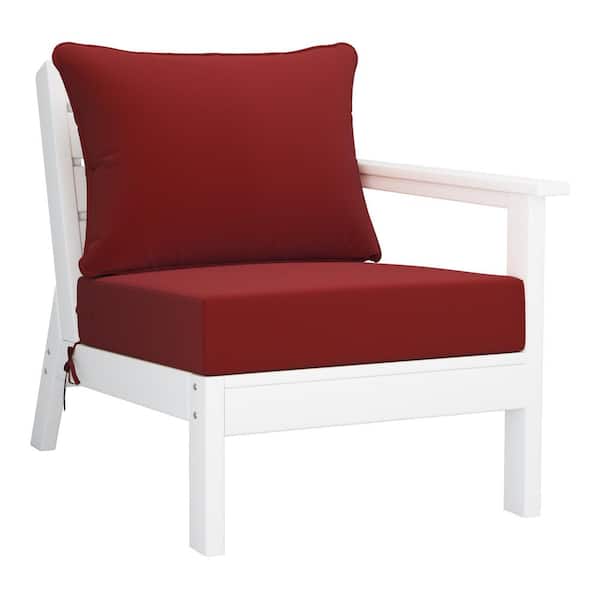 Westin Outdoor Birchwood Outdoor Patio Deep Seating Right Facing Arm HDPE Lounge Chair in White with Red Cushions