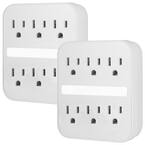 6-Outlet Grounded Surge Protector Wall Tap Adapter with Light Sensing Night Light, (2-Pack)