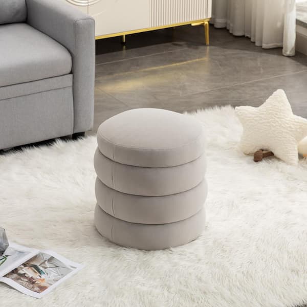 Vanity Stool Chair,Modern Boucle Ottoman Foot Stool with Wooden Legs Sofa  Bench Footstool Extra Seat for Vanity,Makeup Room,Living