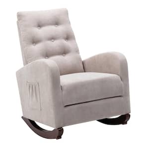 Tan Cotton High Back Rocking Chair Nursery Chair Comfortable Rocker