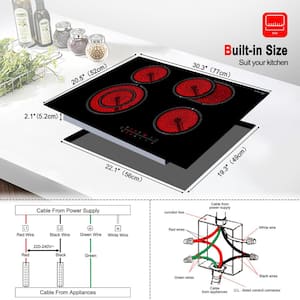 Built-in Electric Stove 30 in. Ceramic Surface Type Radiant Electric Cooktop in Black with 4-Elements