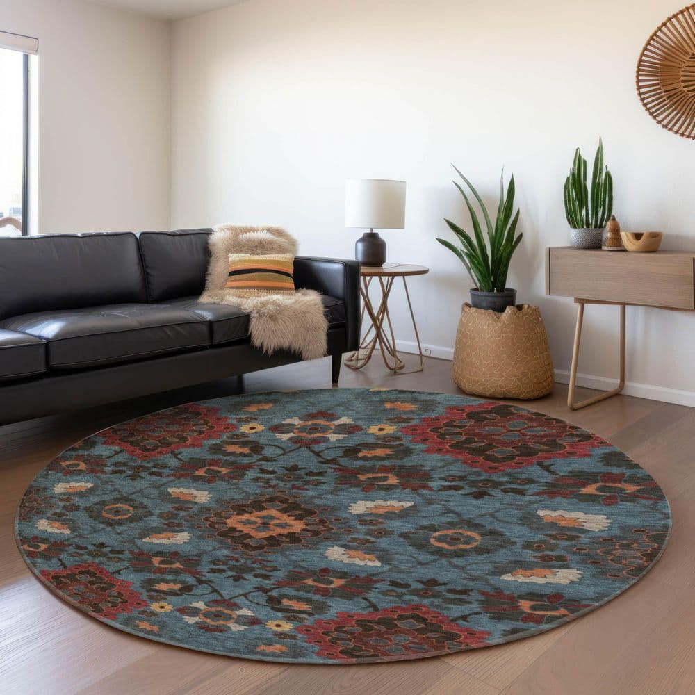 Mayfield Premium Machine Washable Abstract AMF1002 Denim 8 ft. x 8 ft. Round Rug price history on PriceWatchPro
