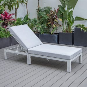 Chelsea Modern Weathered Grey Aluminum Outdoor Chaise Lounge Chair with Light Grey Cushions