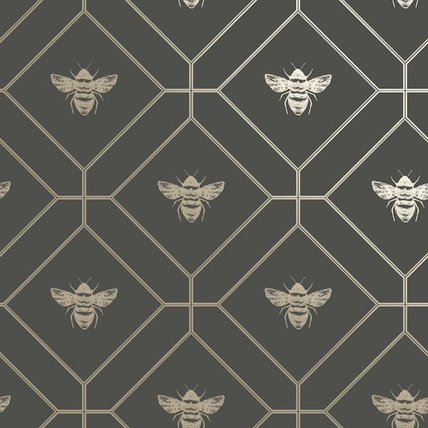 Honeycomb Bee Charcoal Metallic Non-Pasted Wallpaper (Covers 56 sq. ft.)