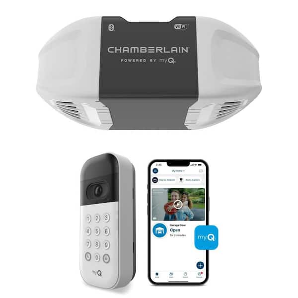 3/4 HP Smart Quiet Belt Drive Garage Door Opener and myQ Video Keypad