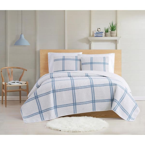 Cottage Classics Farmhouse Plaid Blue Cotton Fullqueen Quilt Set Qs3251fq 2600