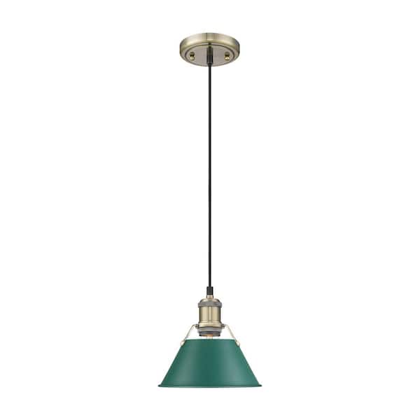 Orwell 100-Watt 1-Light Aged Brass Shaded Pendant Light with Metal Shade, No Bulbs Included