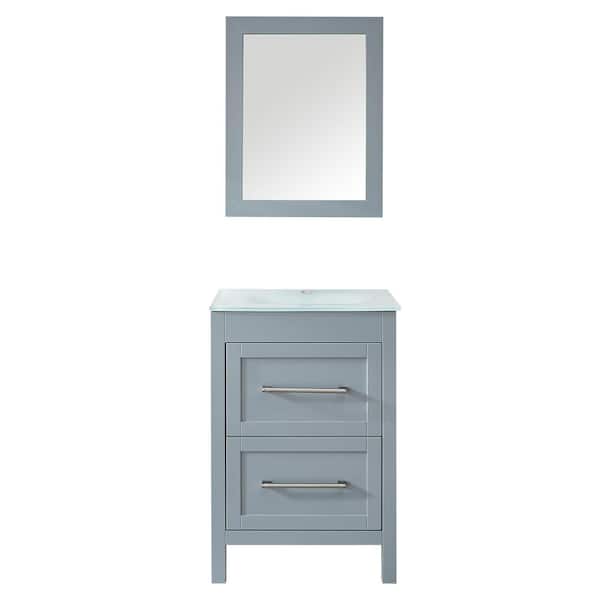 Mediterraneo Bologna 24 in. H x 18 in. D x 18 in. W Bath Vanity in White PVC Vanity Top in White Vitreous China, White Basin, Mirror
