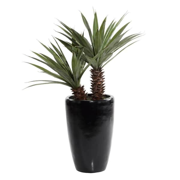 Litton Lane 37 in. H Dracaena Artificial Plant with Realistic Leaves and Black Fiberglass Pot