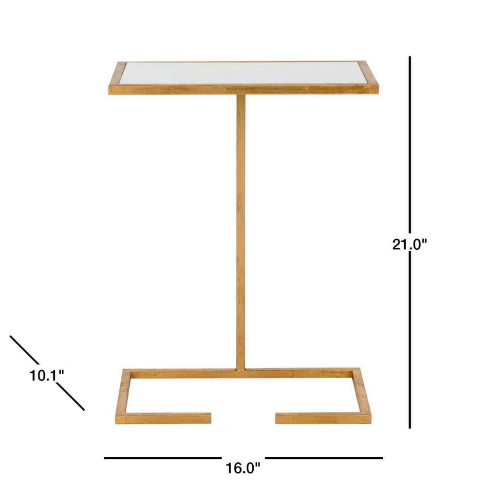 Chic Gold Leaf and White Glass Geometric Accent Table