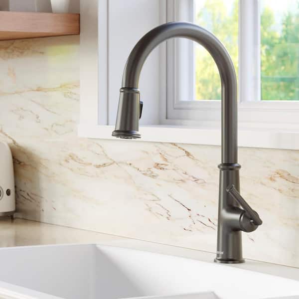 Elwood Single Handle Pull Down Sprayer Kitchen Faucet in Gunmetal Grey