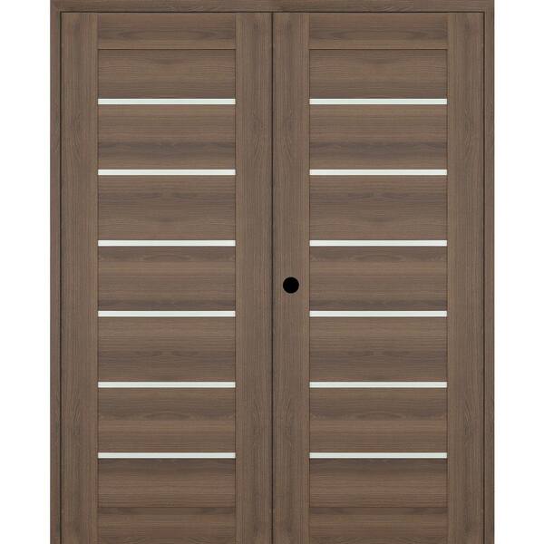 Belldinni Vona 07-02 64 in. x 96 in. Right Active 6-Lite Frosted Glass Pecan Nutwood Wood Composite Double Prehung Interior Door