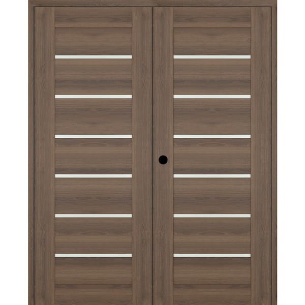 Belldinni Vona 07-02 72 in. x 80 in. Right Active 6-Lite Frosted Glass Pecan Nutwood Wood Composite Double Prehung Interior Door