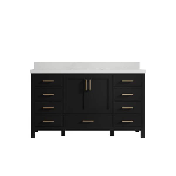 Willow Collections Malibu 60 in. W x 22 in. D x 36 in. H Single Sink Bath Vanity in Black with 2 in. Carrara Quartz Top
