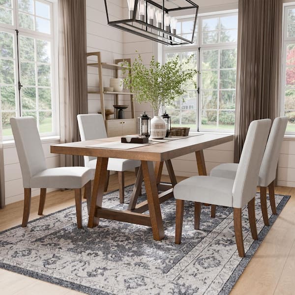 Furniture of America Dayes 5-Piece Rectangle Rustic Brown Wood Top Dining Room Set Seats 4