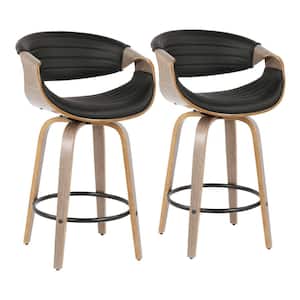 Symphony 36 in. Counter Height Bar Stool in Black Faux Leather and Light Grey Wood (Set of 2)