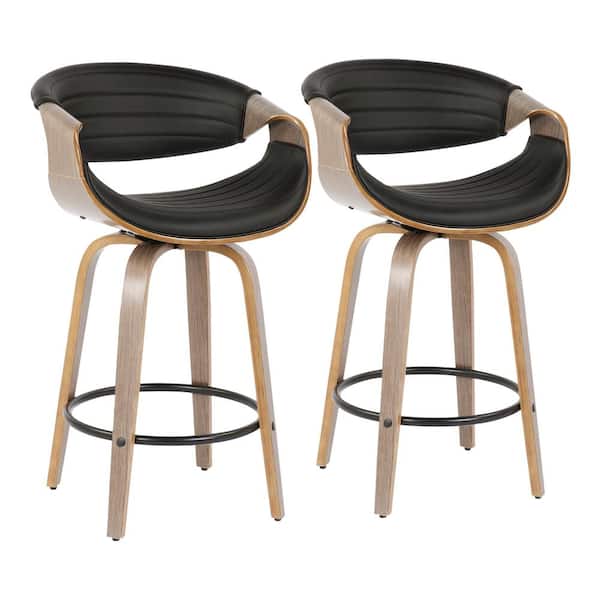 Lumisource Symphony 36 in. Counter Height Bar Stool in Black Faux Leather and Light Grey Wood (Set of 2)