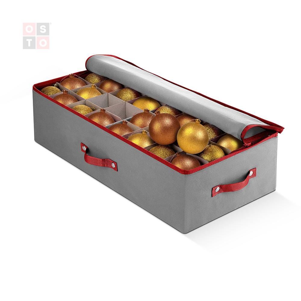 OSTO 26 in. Gray Nonwoven Ornament Storage Box (64Ornaments) OSP116