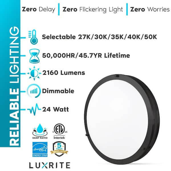 18 in. 24-Watt 2160 Lumens Matte Black 5 Color Selectable LED 2700K-5000K Semi-Flush Mount Dimmable Fixture