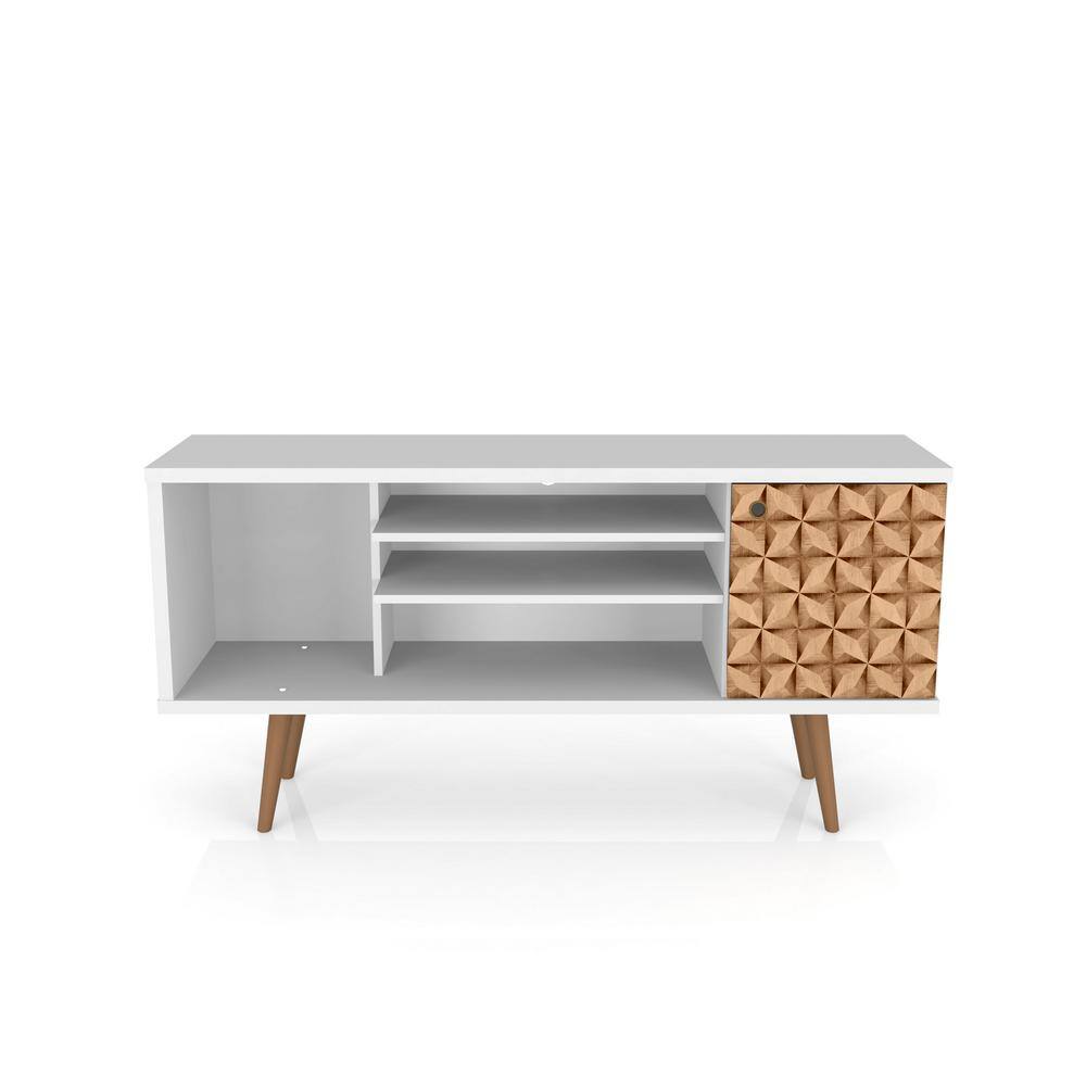 Liberty 53" Mid-Century Modern White TV Stand with Cabinet