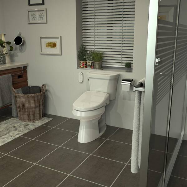 FUNKOL Soft Close Elongated Smart Front Toilet Seat in White for Smart Toilet with Remote Control, Seat Heating Warm Air Drying