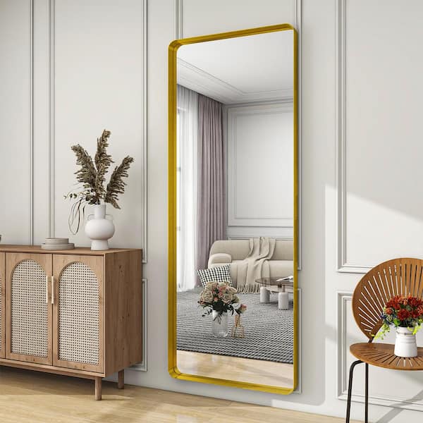 XRAMFY 24 in. W x 71 in. H Rectangular Modern Gold Aluminum Deep Framed Full Length Mirror Wall Mirror