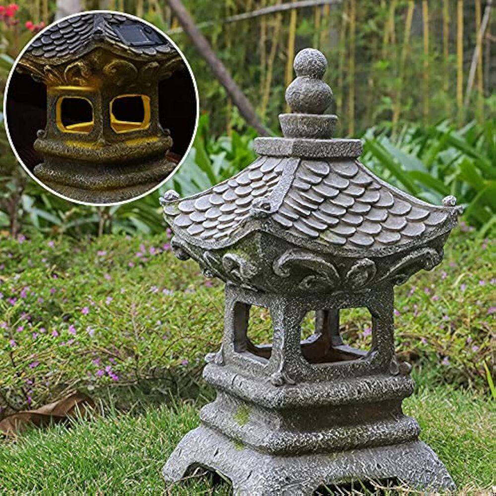 Asian Solar Zen Pagoda Garden Statue