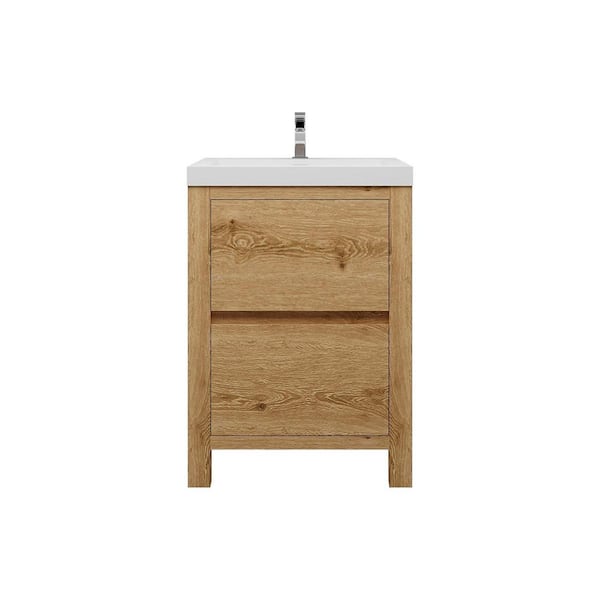 Louis 24 in. W x 20 in. D x 35 in. H Single Sink Freestanding Bath Vanity in Yellow Wood with White Acrylic Top