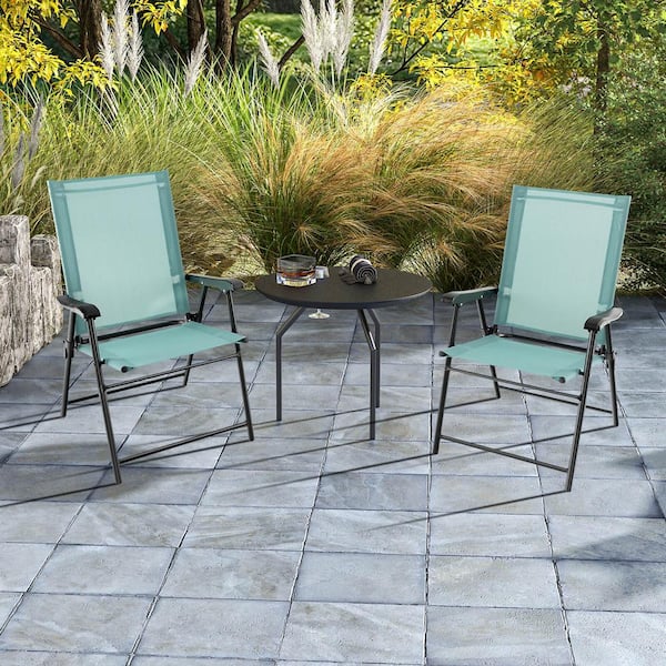 Unbranded Outdoor Patio Dining Chair with Armrests and Metal Frame Set of 2,Light Green