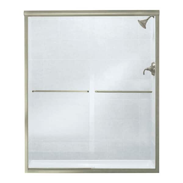 STERLING Finesse 59-5/8 in. x 70-1/16 in. Frameless Sliding Shower Door in Nickel with Clear Glass Texture