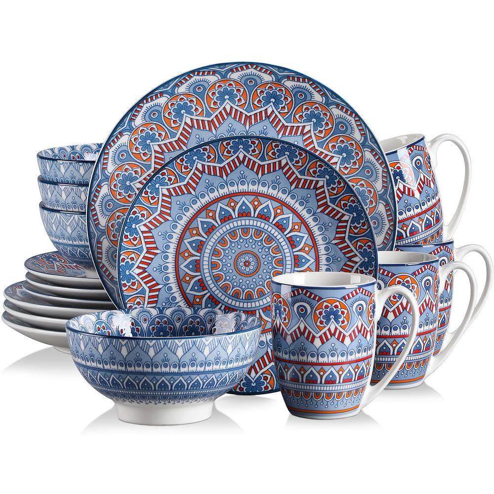 vancasso Mandala 16-Piece Porcelain Turquoise Dinnerware Sets (Service ...