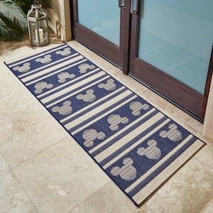 Mickey Mouse Navy/Sand 2 ft. x 6 ft. Striped Indoor/Outdoor Runner Rug