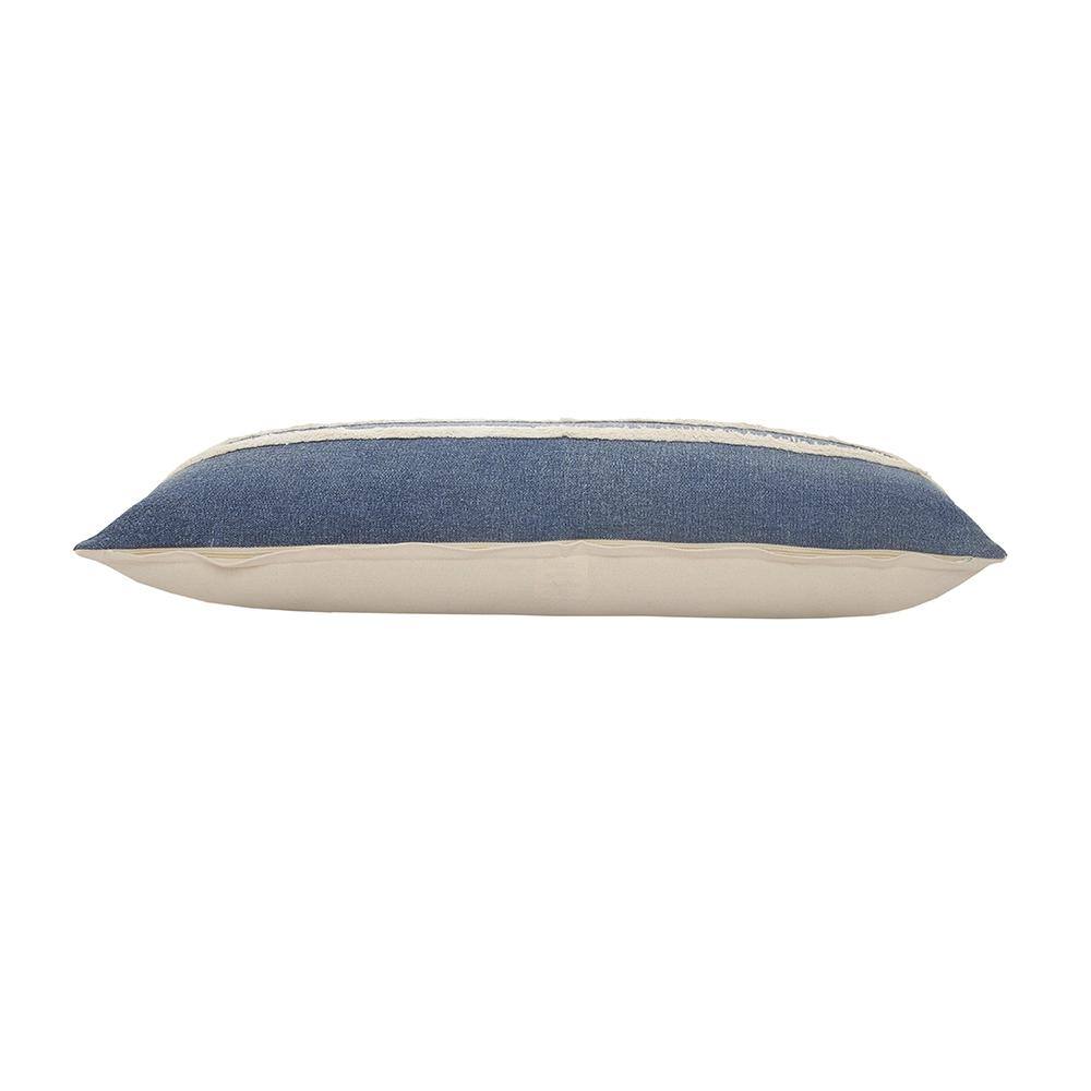 Dusty Blue and White Striped Tufted Lumbar Throw Pillow, 14" x 36"
