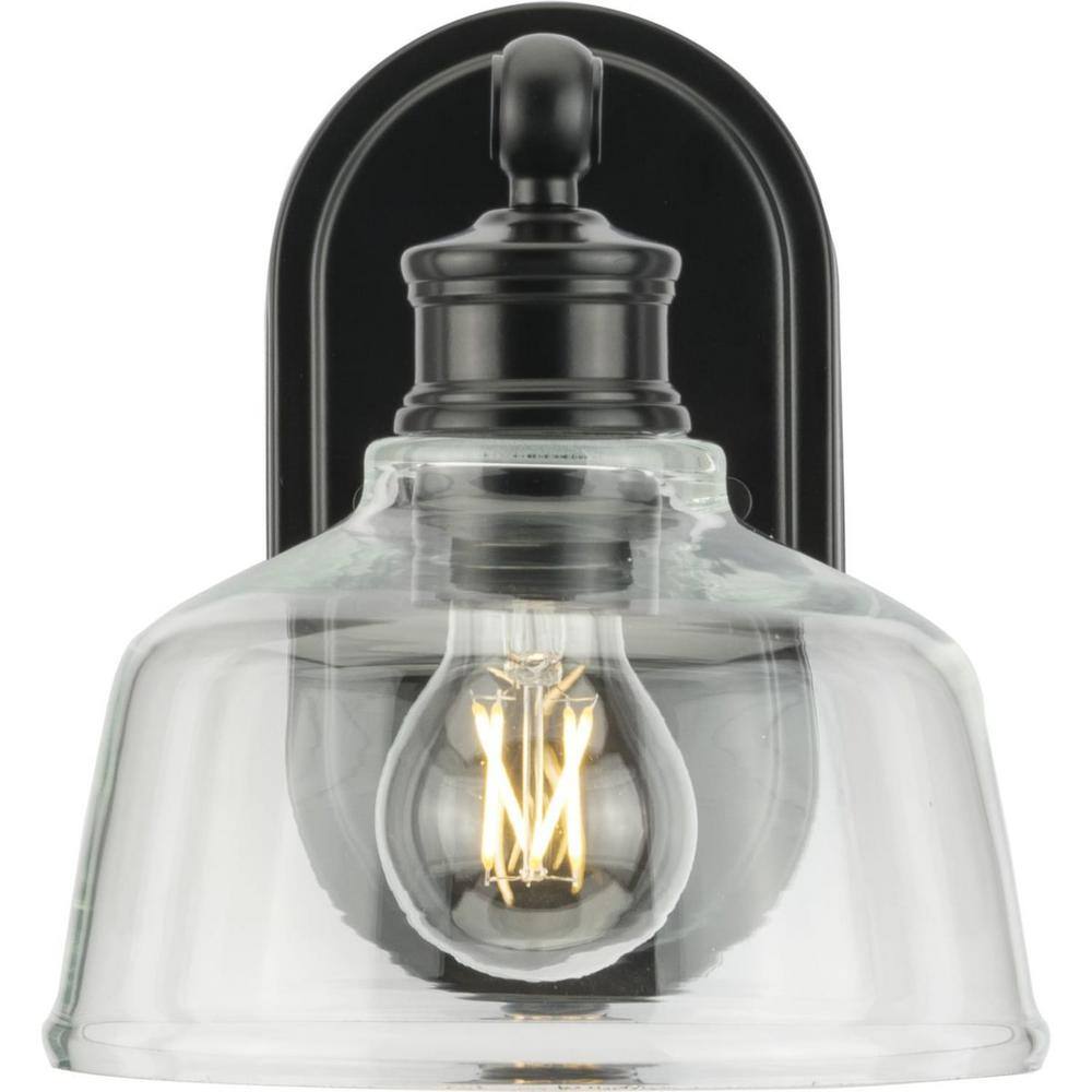Matte Black Steel 1-Light Vanity Fixture with Clear Glass Shade