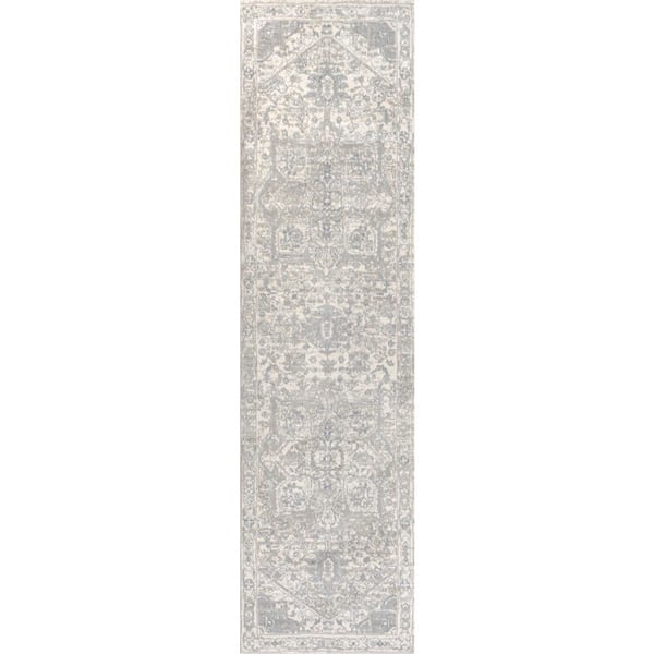 Modern 2 ft. x 8 ft. Persian Vintage Medallion Cream/Light Gray Runner Rug