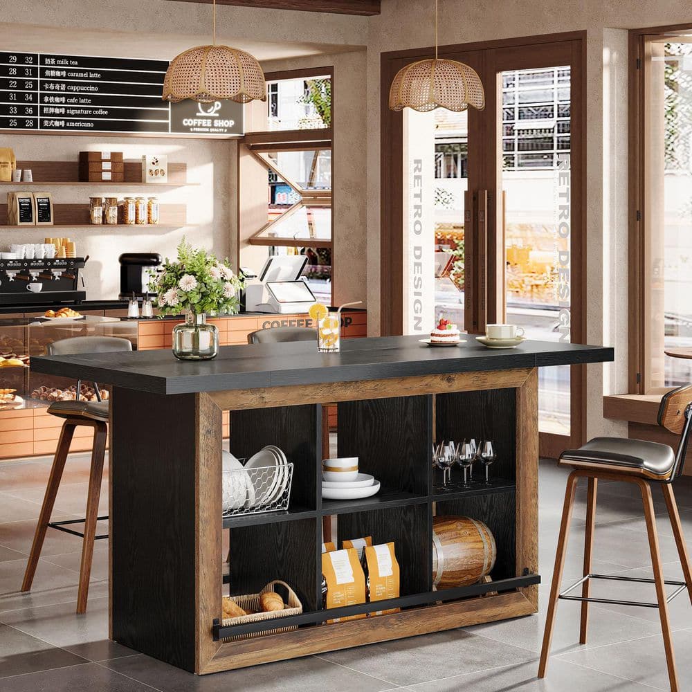 BYBLIGHT Kearsten 35.43 in. H Home Bar Table Cabinet, Black&Brown