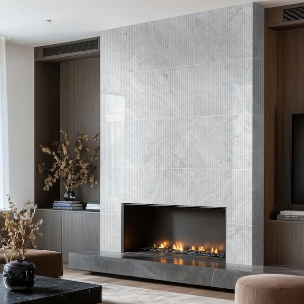 Carrara White Valentino Fluto 4 in. x 4 in. Honed Marble Fluted Wall Tile Sample