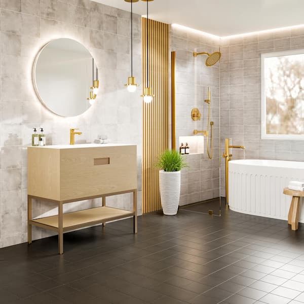 Eviva Iris 35 in. W. x 22 in. D x 33.5 in. H Oak Freestanding Bathroom Vanity with White Solid Surface Integrated Sink Top