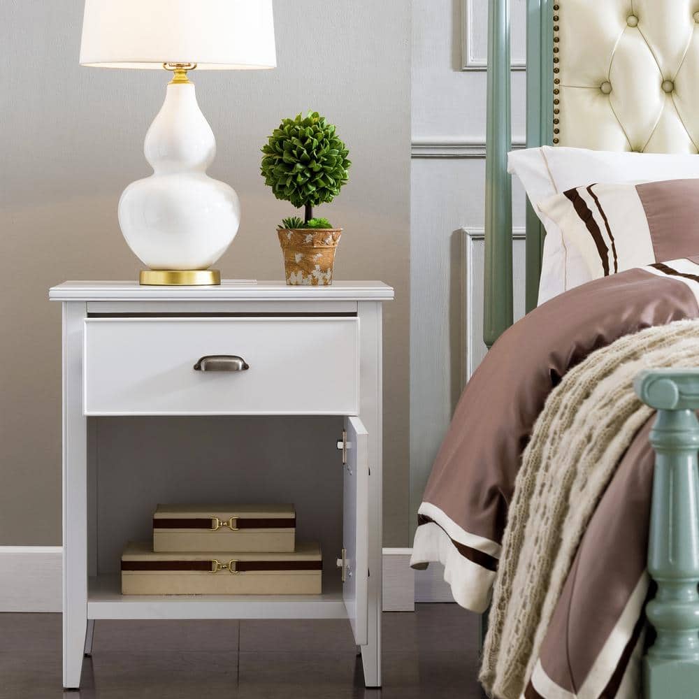 Orchid White Solid Wood Nightstand with USB-C and A/C Ports