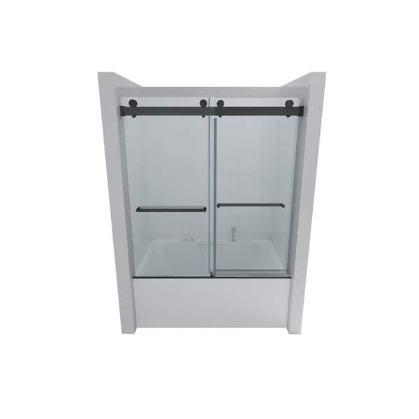 Boosicavelly 60 in. W x 65 in. H Sliding Frameless Tub Door in Matte Black Finish with Clear Glass