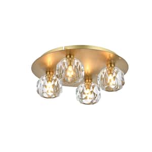 Timless Home 14 in. 4-Light Modern Gold And Clear Flush Mount with No Bulbs Included