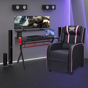 Gaming Desk and Chair Set 48 in. Black Computer Desk and Black Plus Pink Massage Recliner Chair