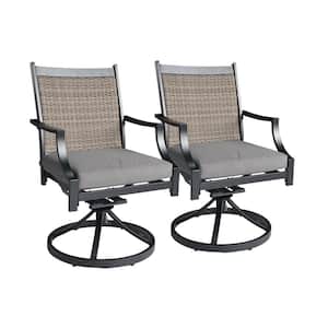 Aluminum Frame Outdoor Dining Chair 360-Degree Swivel Chair with 3.1 in. Thickness Gray Cushion (Set of 2)