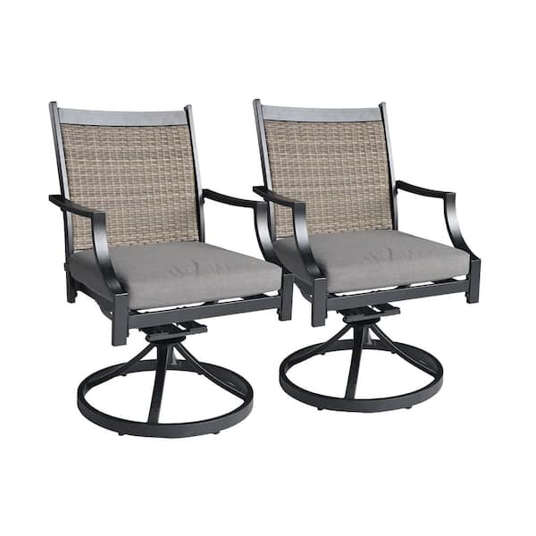 Mondawe Aluminum Frame Outdoor Dining Chair 360-Degree Swivel Chair with 3.1 in. Thickness Gray Cushion (Set of 2)