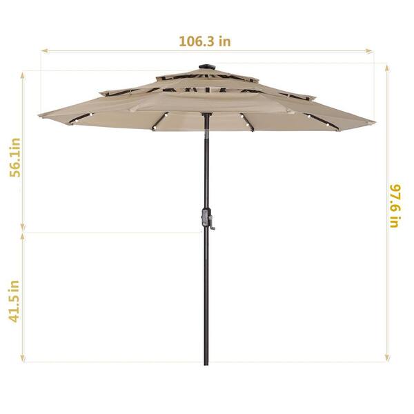 9 Ft 3 Tier Patio Umbrella with Crank Handle Push to Tilt Aluminum Outdoor Yard 