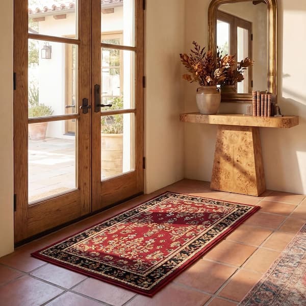 Lyndhurst Red/Black Doormat 2 ft. x 4 ft. Border Area Rug