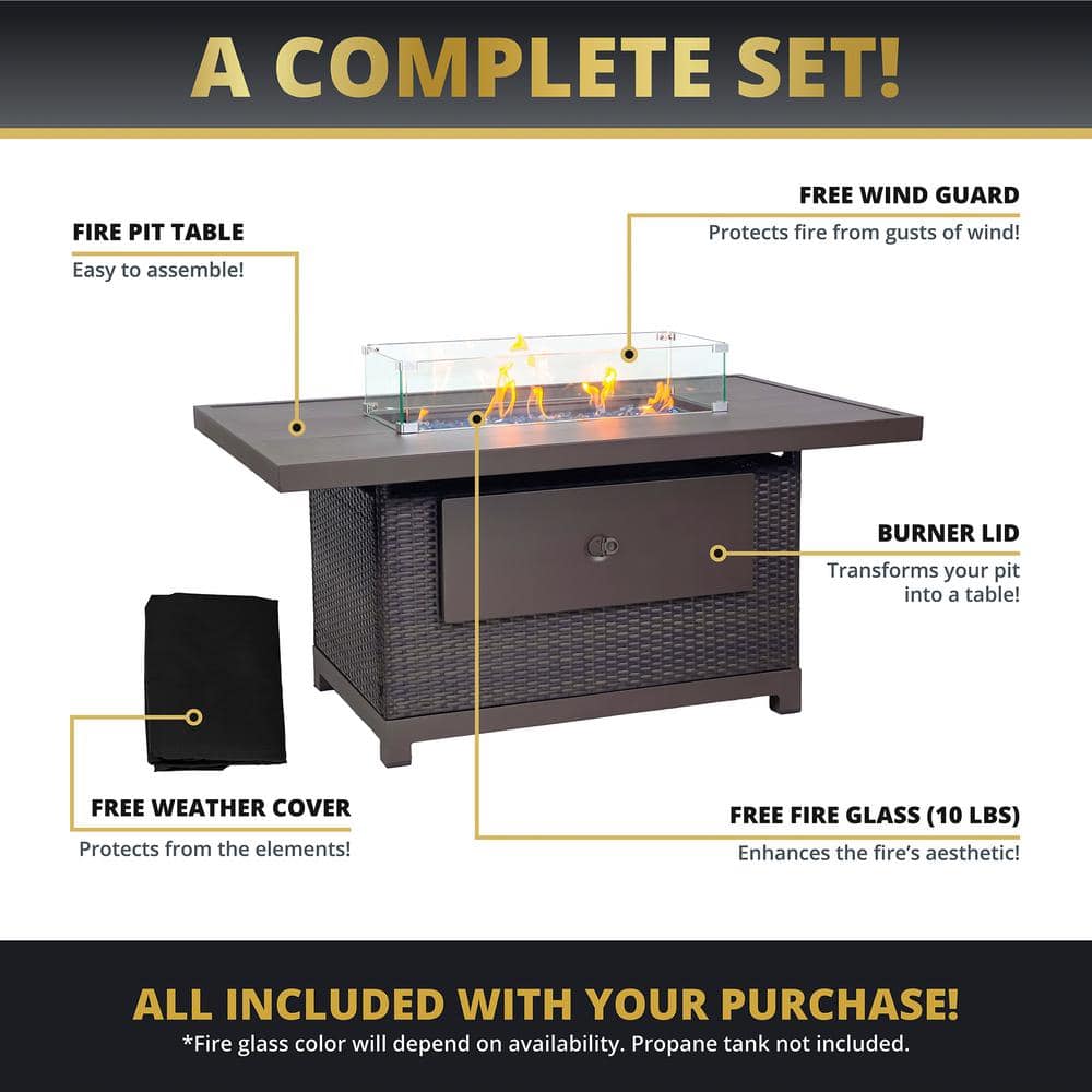 Novi 52-Inch Brown Rattan Gas Fire Pit Table