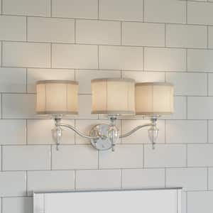 Waterton 3-Light Chrome Sconce with White Fabric Shades