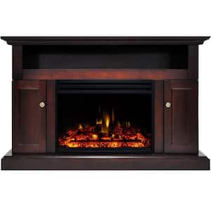 Sorrento 47 in. Electric Fireplace Heater TV Stand in Mahogany with Enhanced Log Display and Remote Control